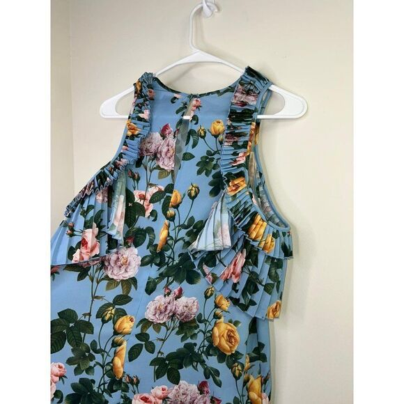 DELFI Blue Floral Cold Shoulder Mini Dress Size S - Picture 8 of 9